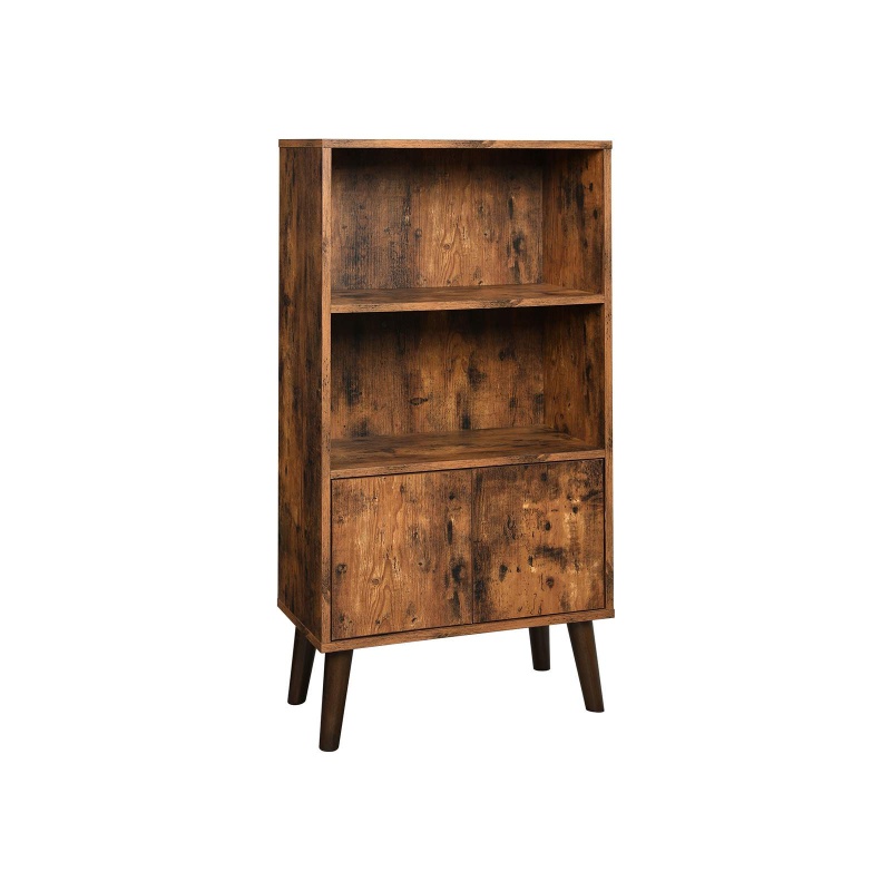 Freestanding Retro Brown Bookcase With Cabinet
