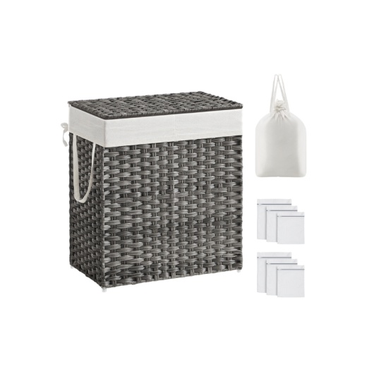 Wicker Laundry Hamper With Lid Gray / 110L(13"L X 22.4"W X 23.6"H)