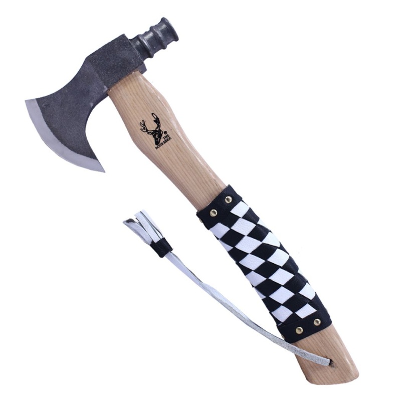 Theboneedge 18" White & Black Leather Wrapped Handle Steel Forged Blade Hunting Axe With Sheath