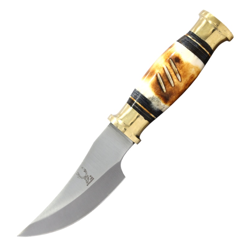 8.5" Burn Bone Handle Skinner Knife with Leather Sheath