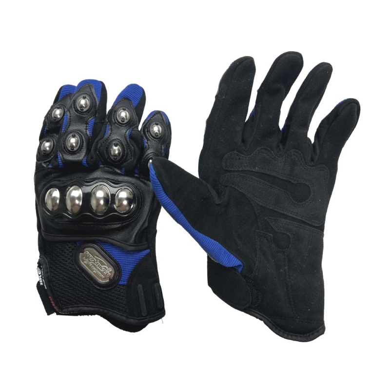 Perrini Blue & Black Motorbike Steel Knuckle Protection Powersports Racing Tactical Gloves