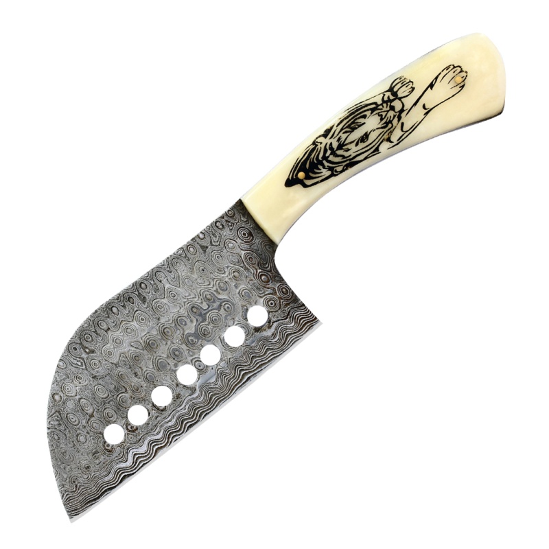Theboneedge 8.25" Bone Handle Rain Drop Pattern Damascus Blade Hunting Knife With Sheath