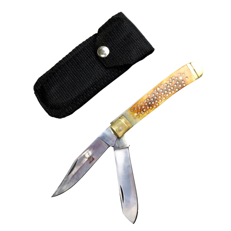 Theboneedge 7.5" Practical Dual-Bladed Trapper Folding Pocket Knife With Nylon Sheath