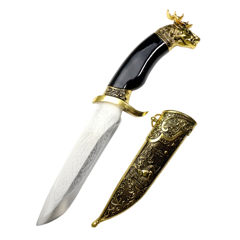 12" Deer Head Black Plastic Handle Stainless Steel Blade Fantasy Dagger