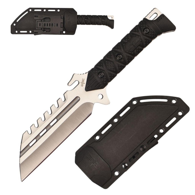 10.5" Full Tang Stainless Steel Silver Serrated Blade Hunting Knife W/ Abs Swivel Sheath
