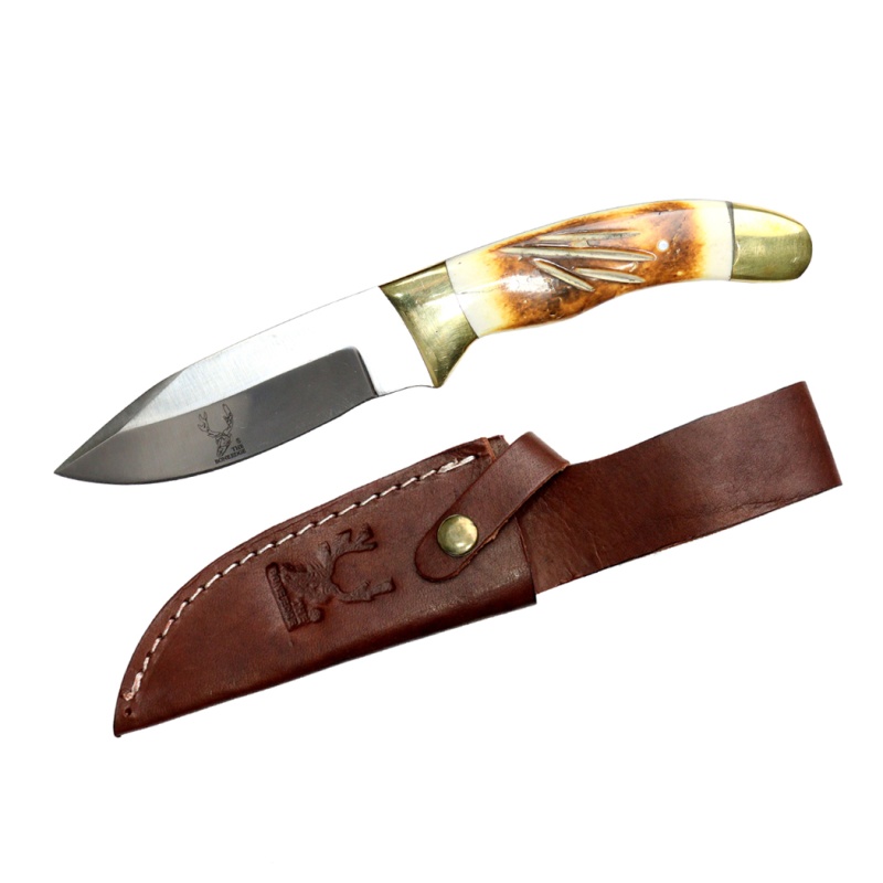 Theboneedge 9" Full Tang Horn Handle Hand Made Hunting Knife With Sheath