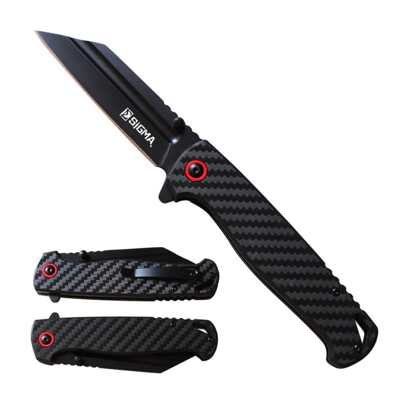 8.5" Black Tanto Blade Carbon Fiber Handle Ball Bearing Folding Pocket Knife