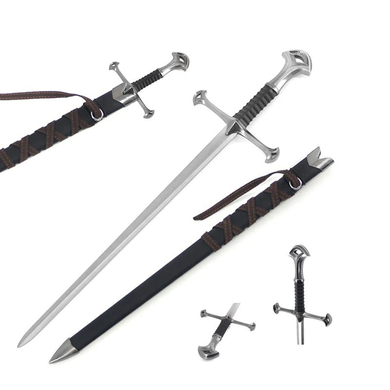 24" Medieval Style Black Handle Fantasy Sword Abs Plastic Handle With Scabbard