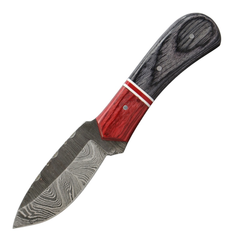 Theboneedge 6" Red & Black Wood Handle Damascus Blade Hunting Knife With Sheath