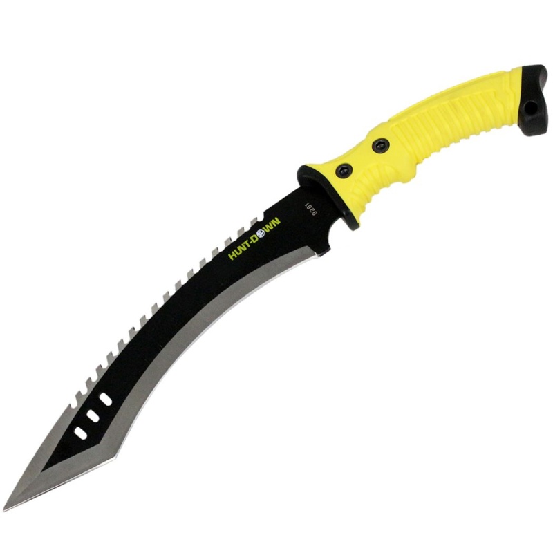 16" Hunt-Down Full Tang Hunting Knife With Black/Yellow Rubber Handle