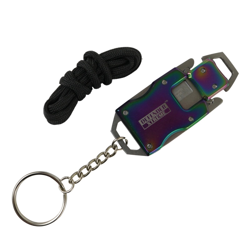 Defender-Xtreme Chain Keyring Mini Pocket Edc Knife Stainless Steel Rainbow New