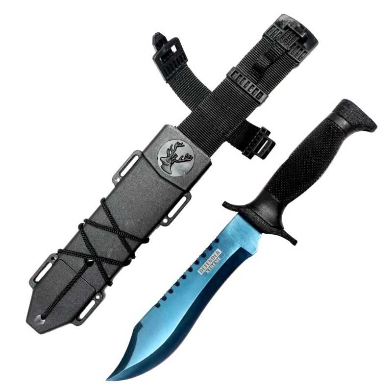 Defender-Xtreme 12" Blue Blade Stainless 3Cr13 Steel Hunting Knife With Sheath
