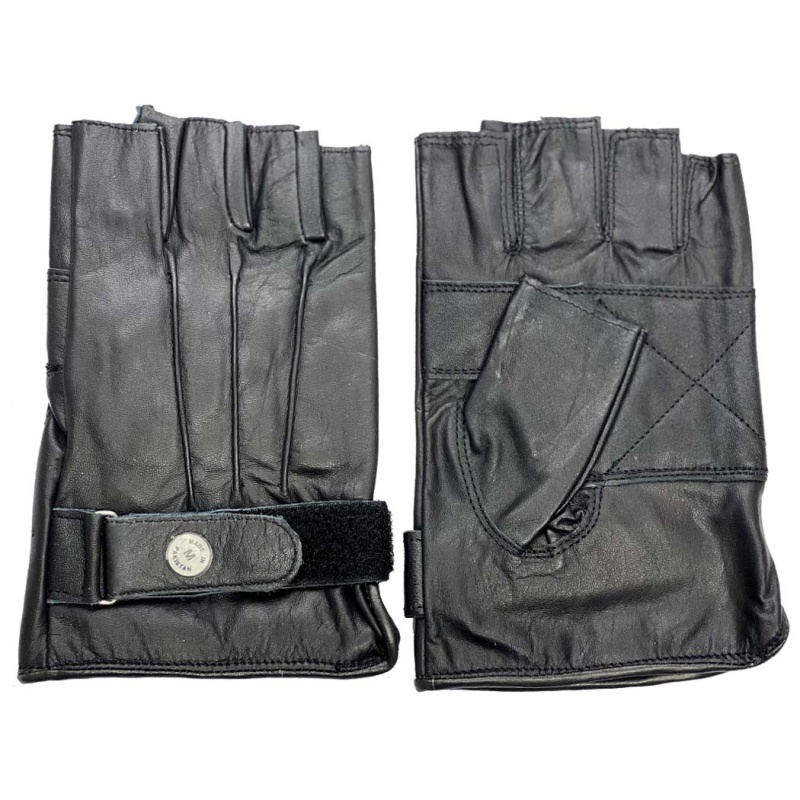 Perrini Black Biker Motorcycle Riding Fingerless Gloves Genuine Cowhide Leather