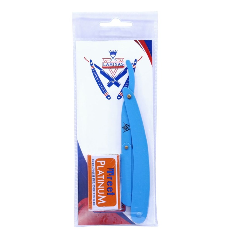 Professional All Blue Barber Salon Straight Cut Throat Shaving Razor With 10 Blades