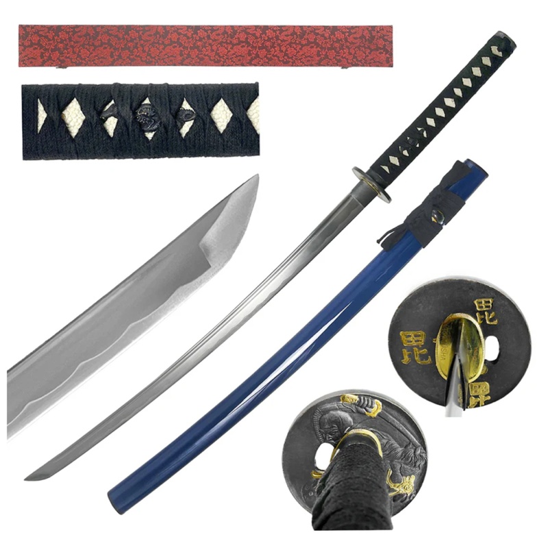 41" Hand Forged Katana Samurai Sword Blue Scabbard With Gift Box