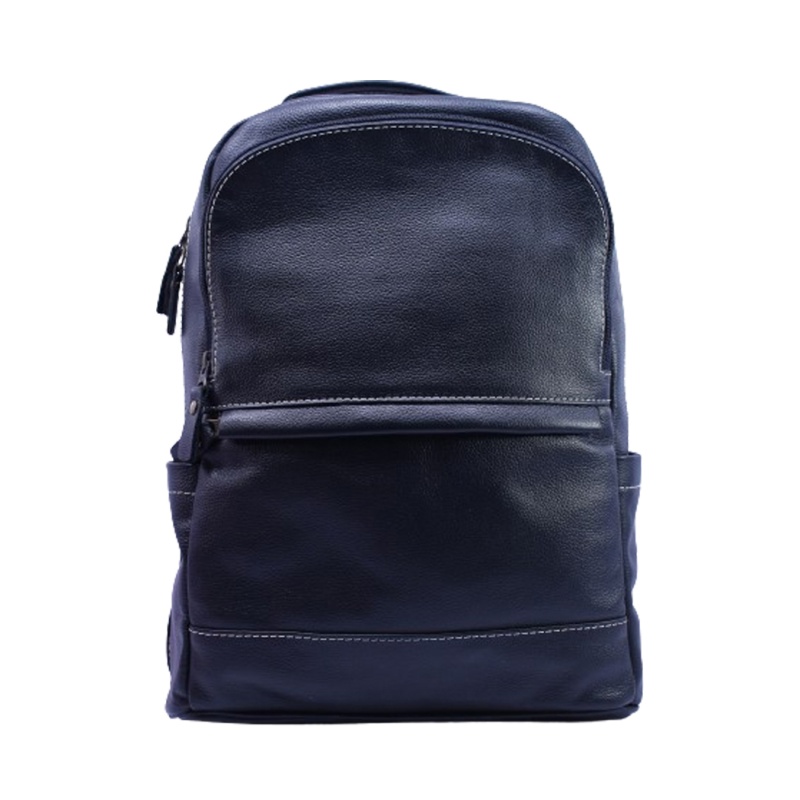 Genuine Black Leather Travel Bag Laptop Compartment Shoulder Backpack