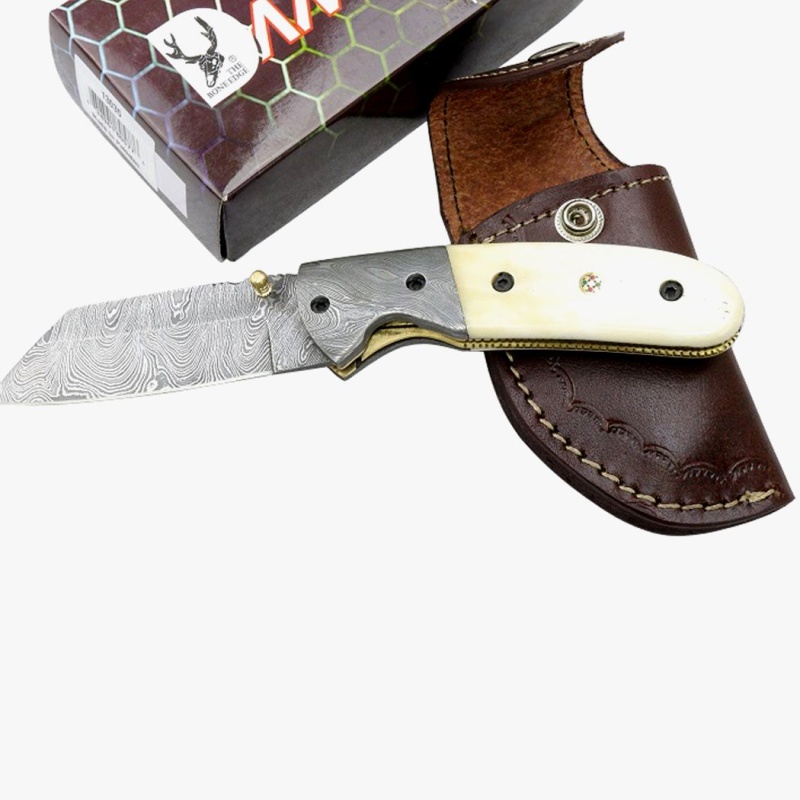 Theboneedge 7.5" Damascus Blade Folding Knife