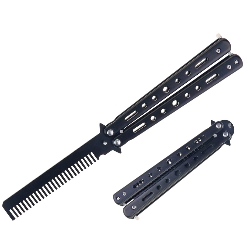 8.5" Stainless Steel Butterfly Folding Practice Trainer Cumb – Black Color