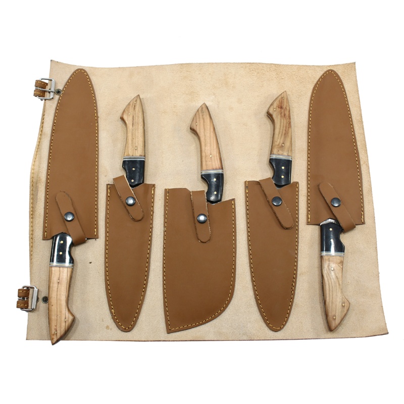 Theboneedge 5 Pcs Damascus Fordge Blade Chef's Knife Set With Wood & Resin Handle