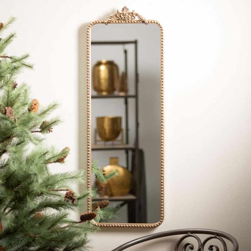 Elongated Gold-Trimmed Mirror