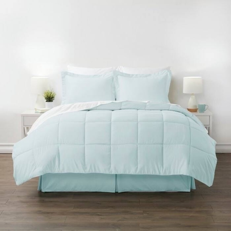 Queen Microfiber 6-Piece Reversible Bed-In-A-Bag Comforter Set In Aqua Blue