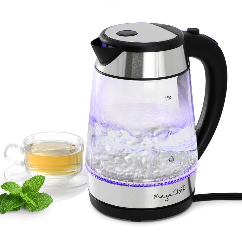 Megachef 1.8 Quart Glass And Stainless Steel Electric Tea Kettle In Silver