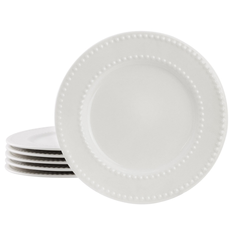 Elama Olevia 6 Piece Embossed Dot Stoneware Salad Plate Set In White