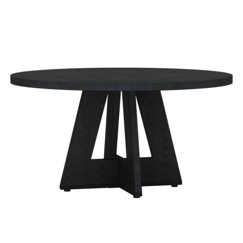 Modern Farmhouse 47-Inch Round Kitchen Dining Table In Black Wood Finish