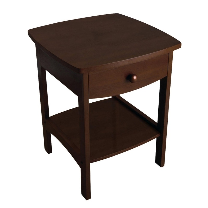 Walnut Finish Accent Table Nightstand With One Drawer