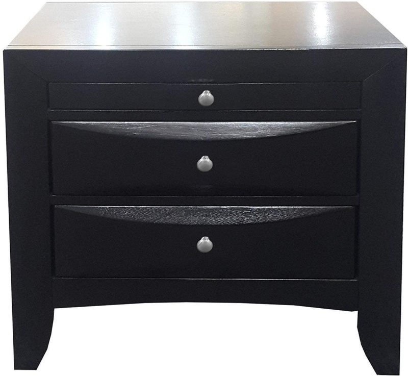25-Inch Black Three-Drawer Nightstand