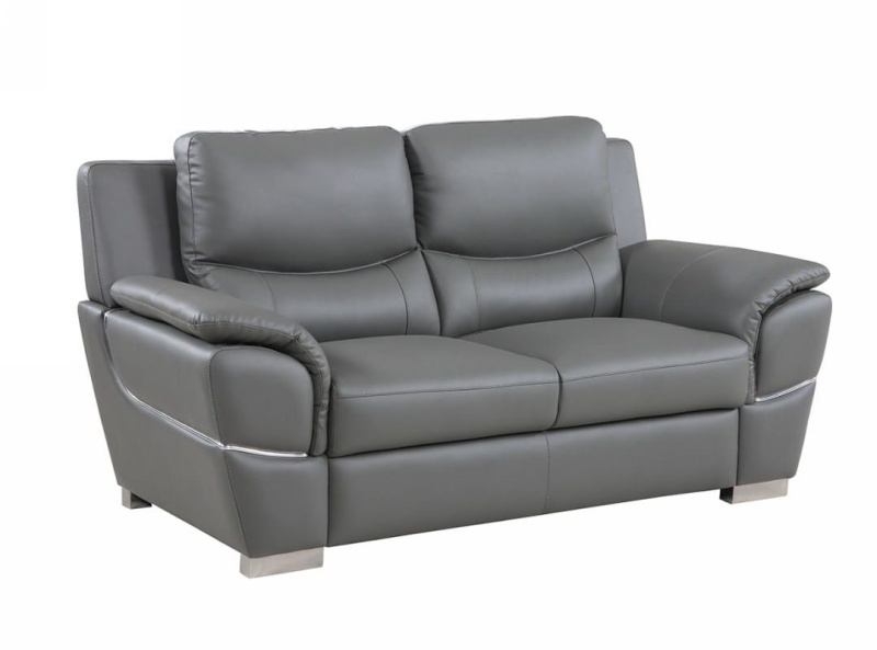 69" Gray and Silver Faux Leather Love Seat