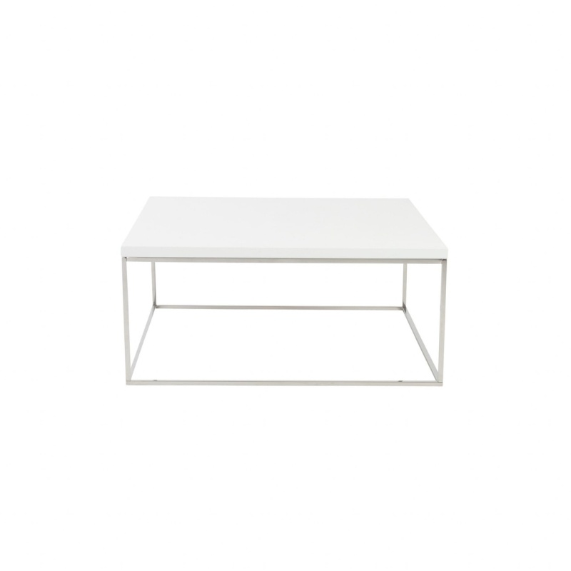 35" White And Silver Metal Square Coffee Table