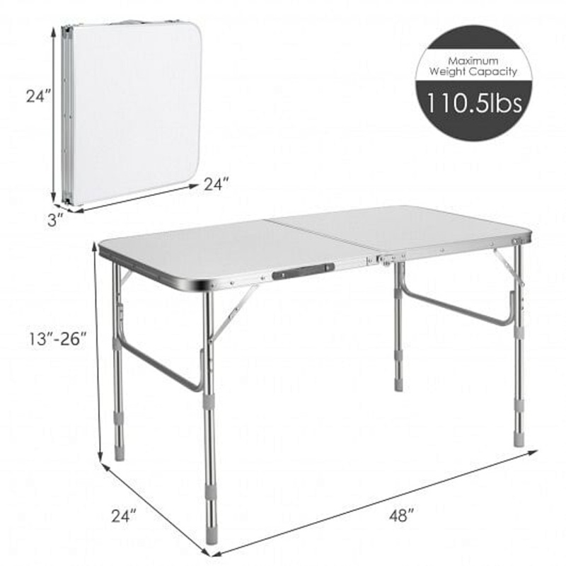 Set Of 2 Folding Picnic Utility Table With Carrying Handle-White - Color: White