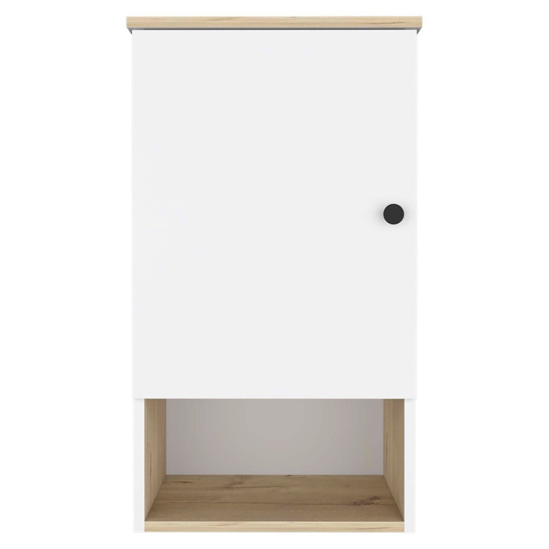16" Light Oak and White Wall Mounted Cabinet With Three Shelves