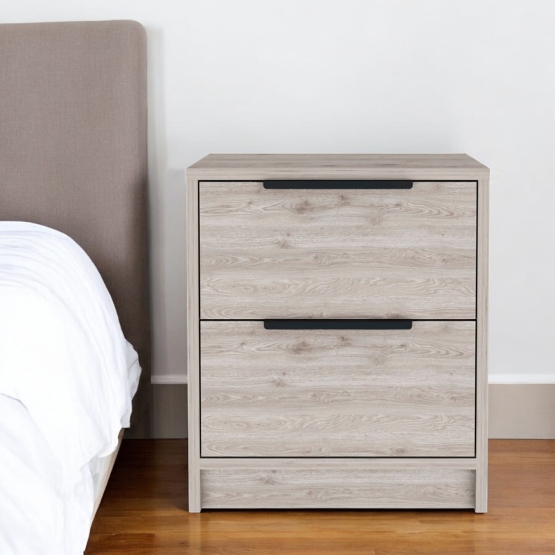 19" Light Gray Two Drawer Faux Wood Nightstand