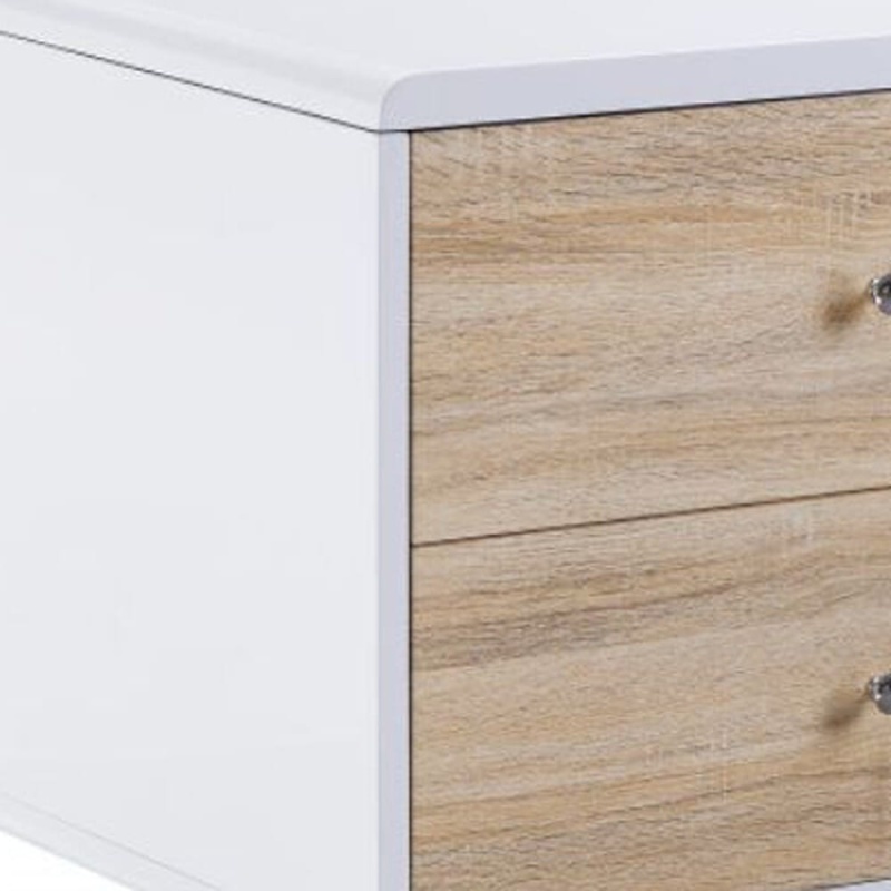 47" White And Natural Coffee Table With Four Drawers