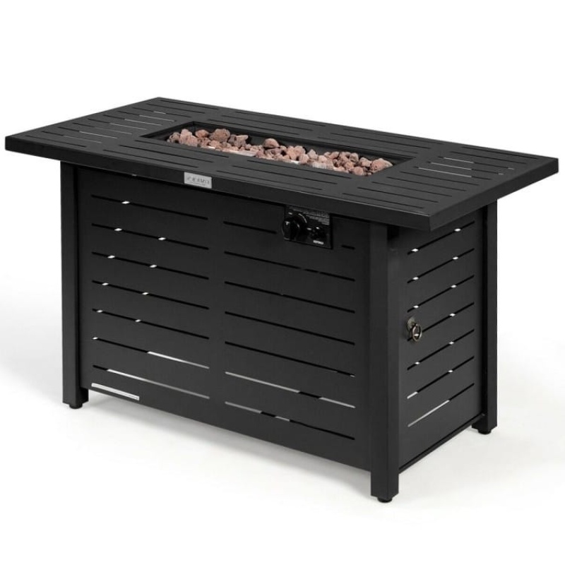 60,000 Btu Brown Rectangular Portable Lp Gas Propane Fire Pit Table