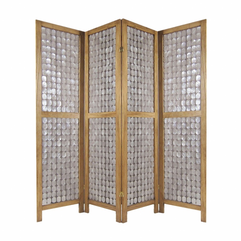 84" Clear Capiz Mother Of Pearl Folding Three Panel Screen Room Divider