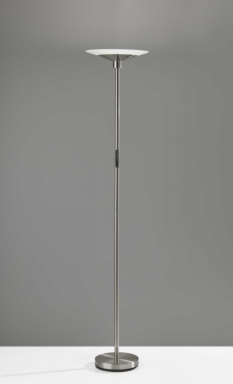 71" Steel Led Torchiere Floor Lamp With White Solid Color Cone Shade