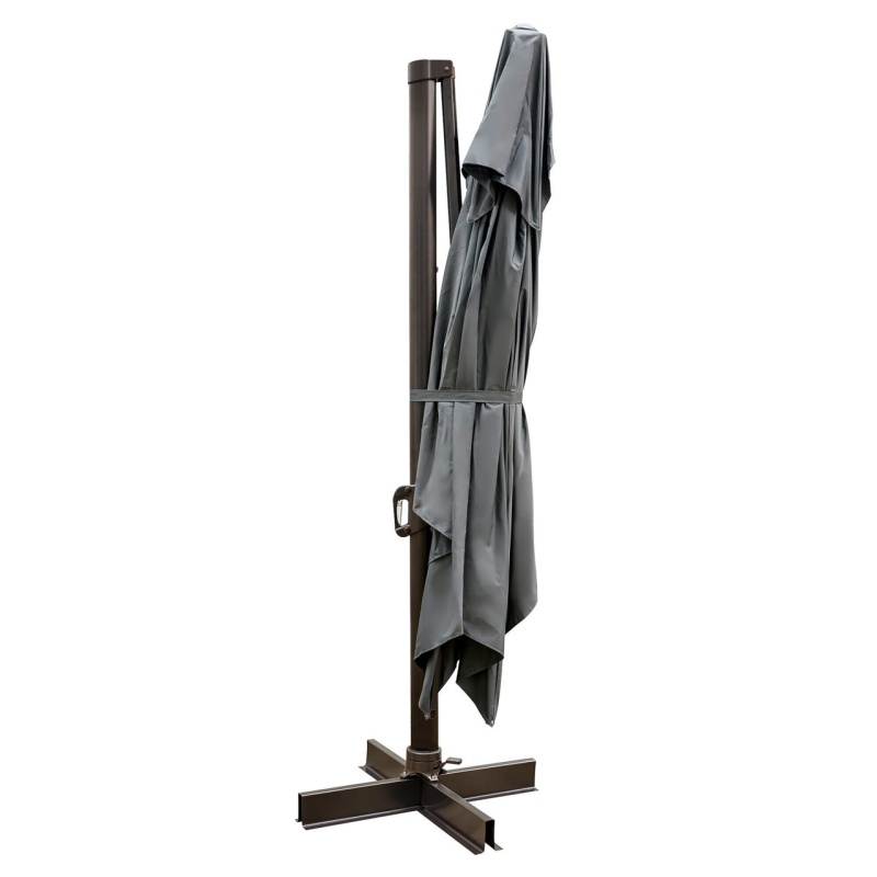 113" Dark Gray Rectangular Tilt Cantilever Patio Umbrella With Stand