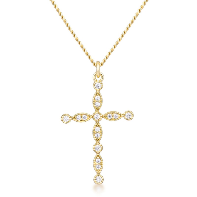 Delicate Vintage Gold Plated Clear Cz Cross Pendant