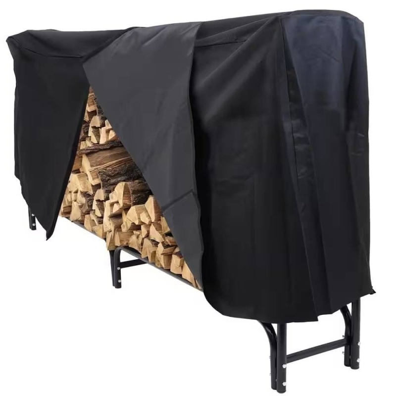Indoor/Outdoor 8-Ft. Black Metal Firewood Rack With Cover