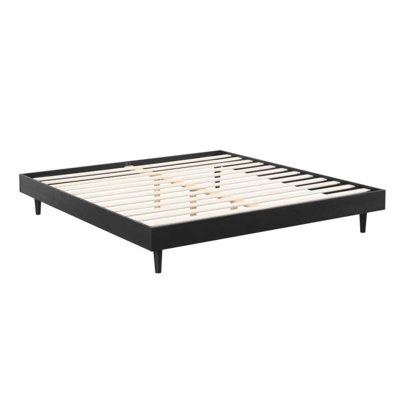 Queen Size Mid-Century Modern Platform Bed Frame In Black Wood Finish