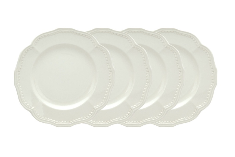 White Four Piece Round Scallop Stoneware Salad Plate Set