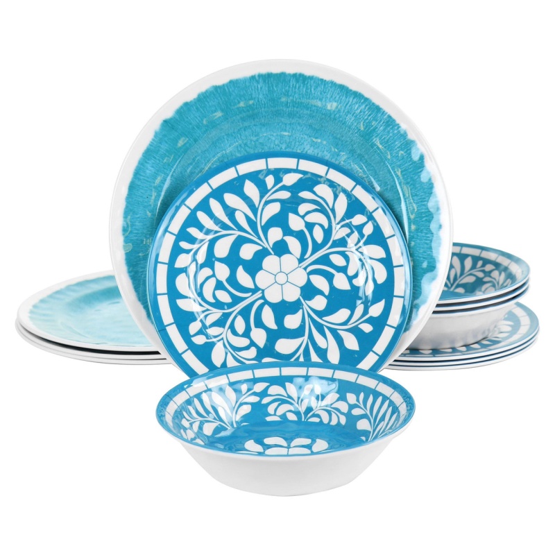 Elama Telly 12 Piece Melamine Dinnerware Set In Teal