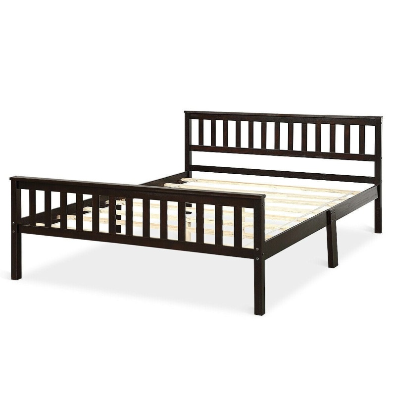 Queen Wood Platform Bed Frame With Headboard And Footboard In Espresso