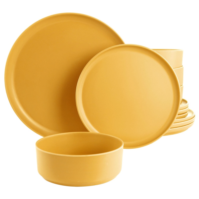 Gibson Home Canyon Crest 12 Piece Round Melamine Dinnerware Set In Yellow