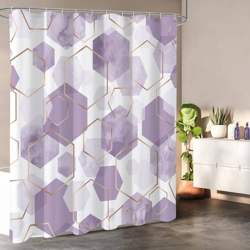 72"W X 78"H Abstract Lavender Geometric Polyester Shower Curtain