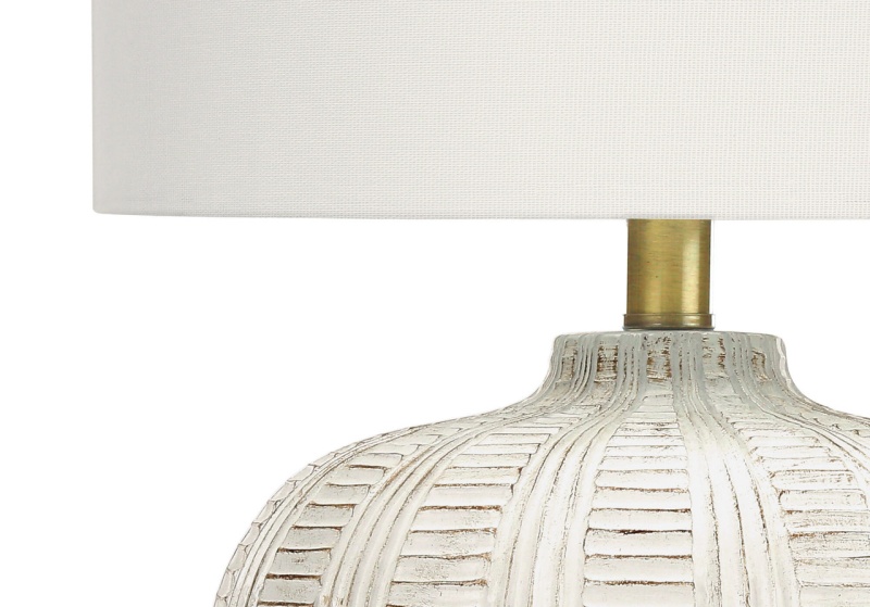 21" Gold And White Urn Table Lamp With Ivory Drum Shade