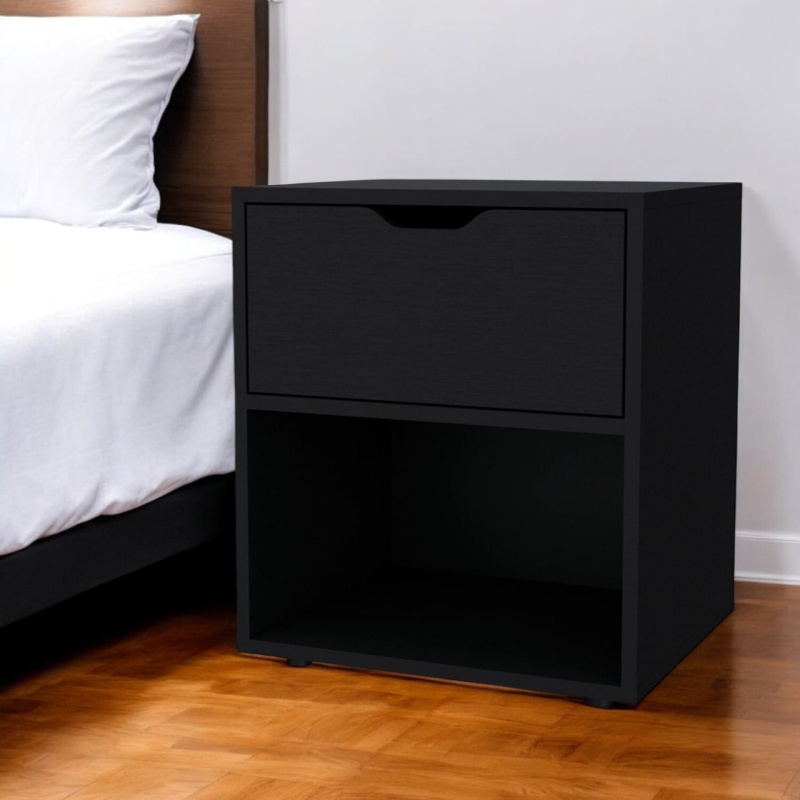 20" Black One Drawer Faux Wood Nightstand